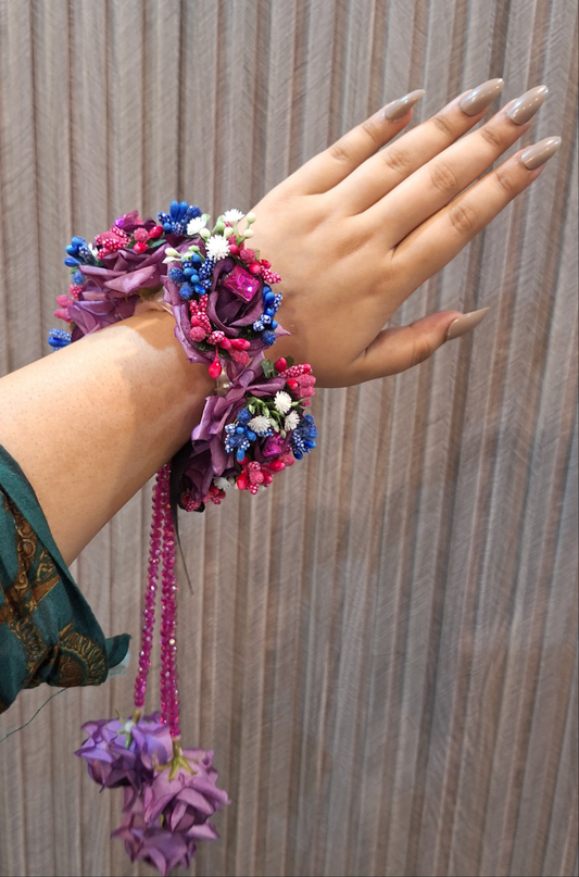 Elegant Purple Rose Floral Ganjra & Ring Set