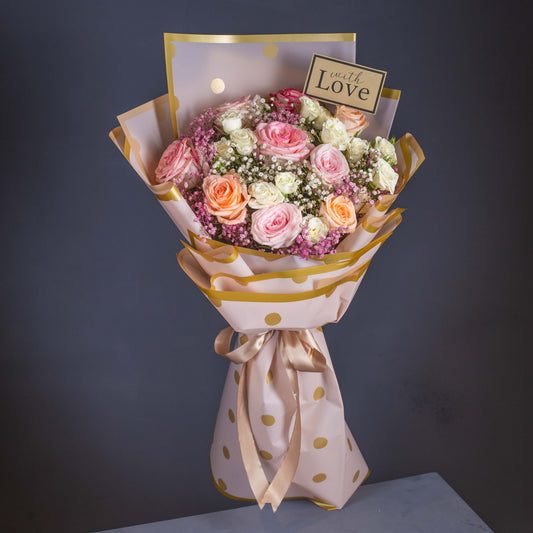 Elegant Pastel Rose Bouquet with "With Love" Card