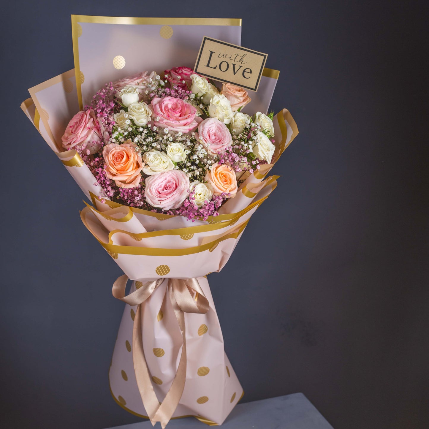 Elegant Pastel Rose Bouquet with "With Love" Card