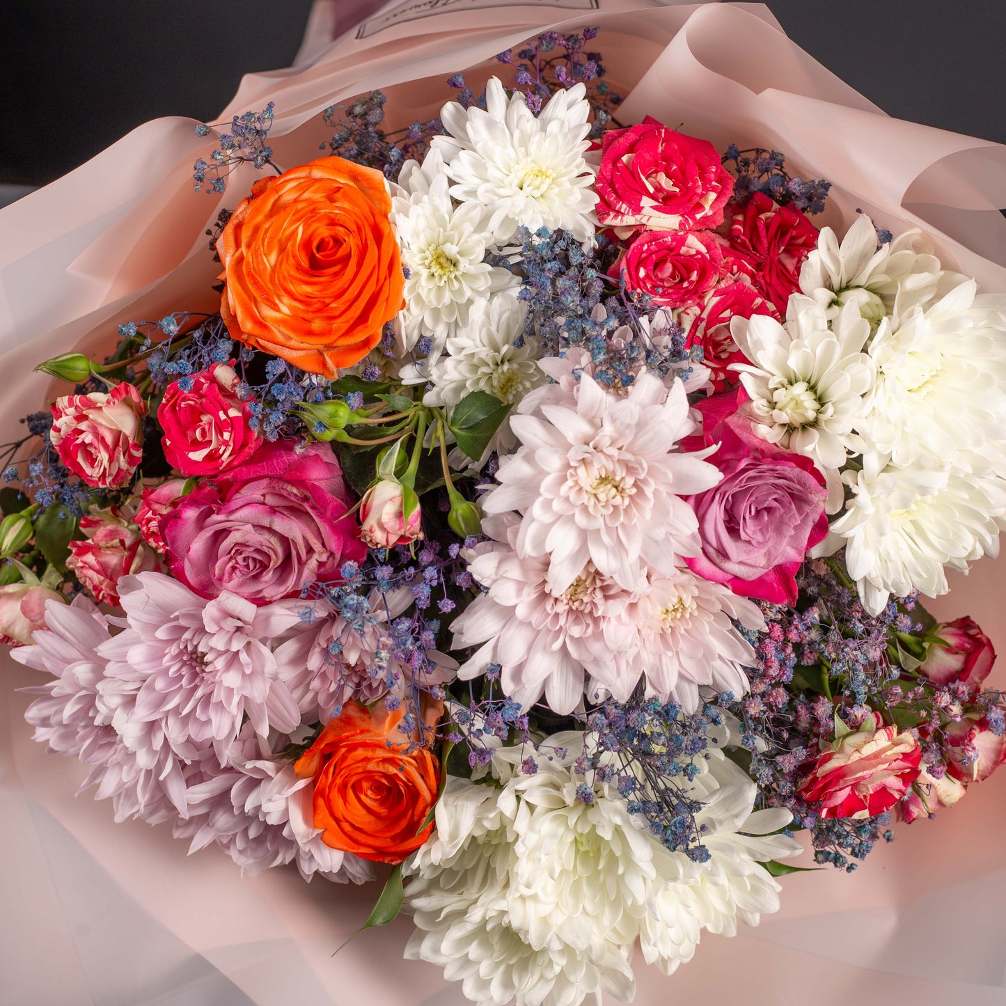 Vibrant Mixed Floral Bouquet with Orange Roses and White Chrysanthemums