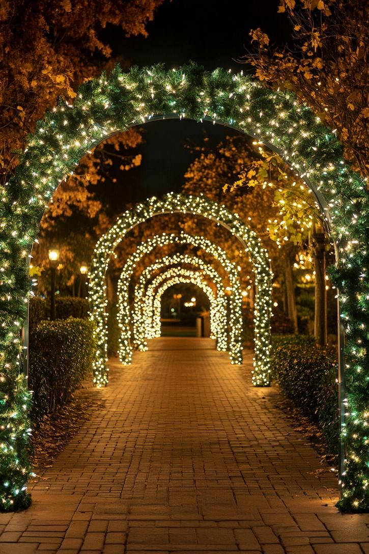 Romantic Garden Pathway with Twinkling Lights