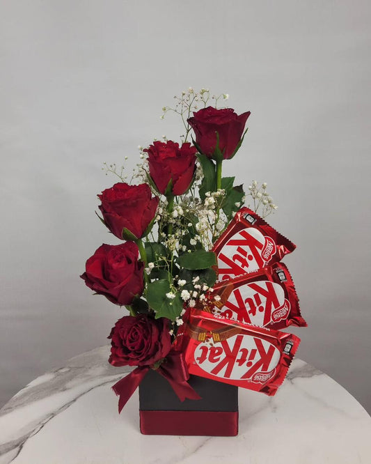 Premium Red Roses & KitKat Chocolate Box Arrangement