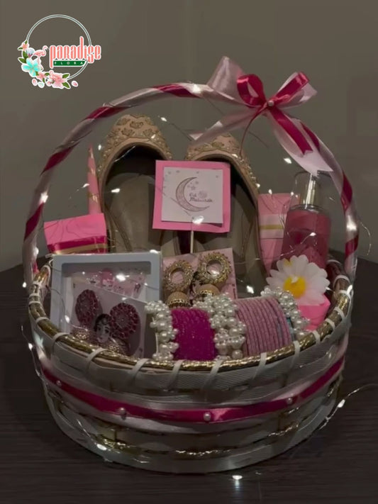 Eid Mubarak Girls Gift Basket with Khussa, Jewellery & Accessories