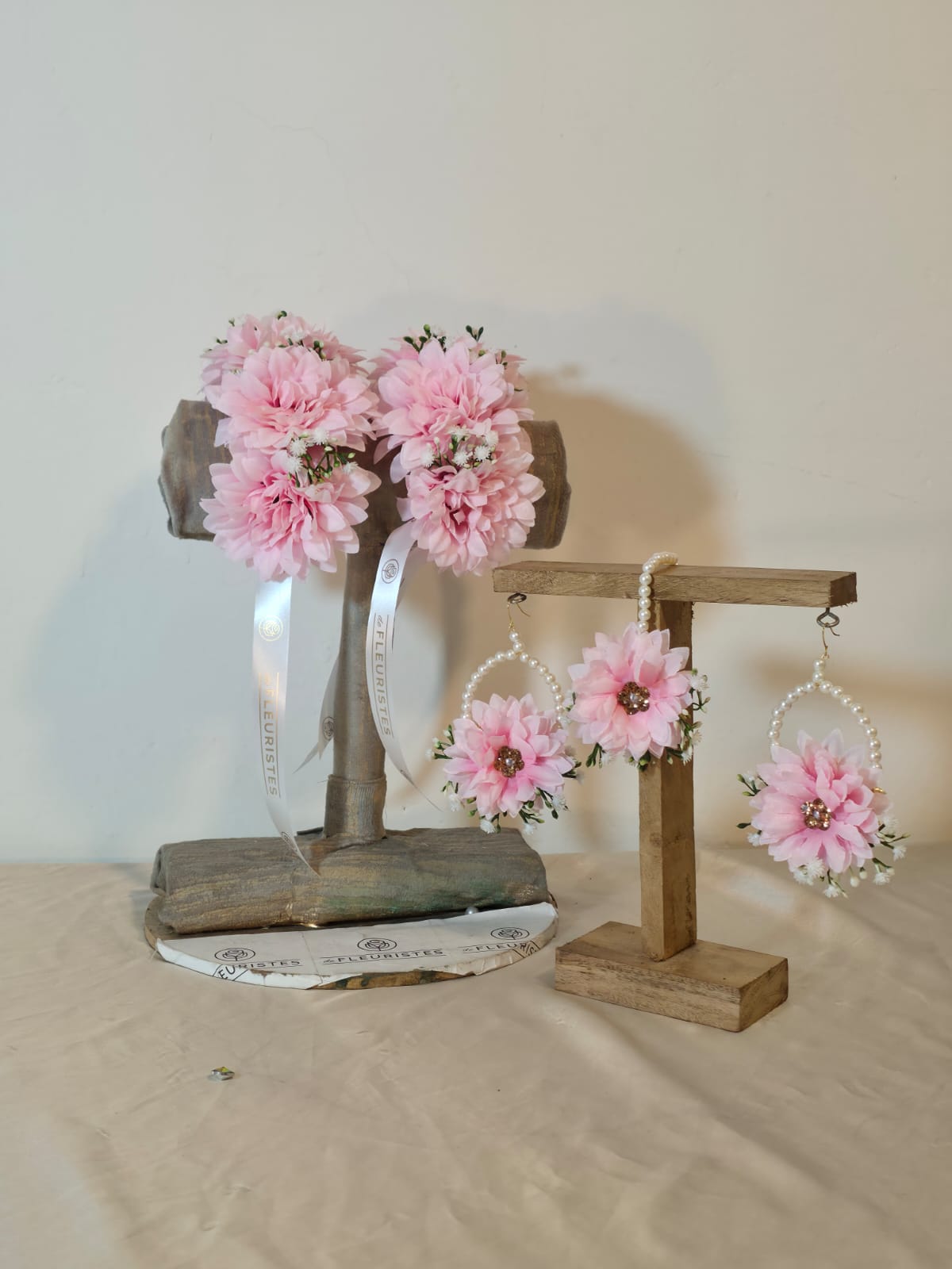 Elegant Pink Floral Jewellery Set with Pearl Accents