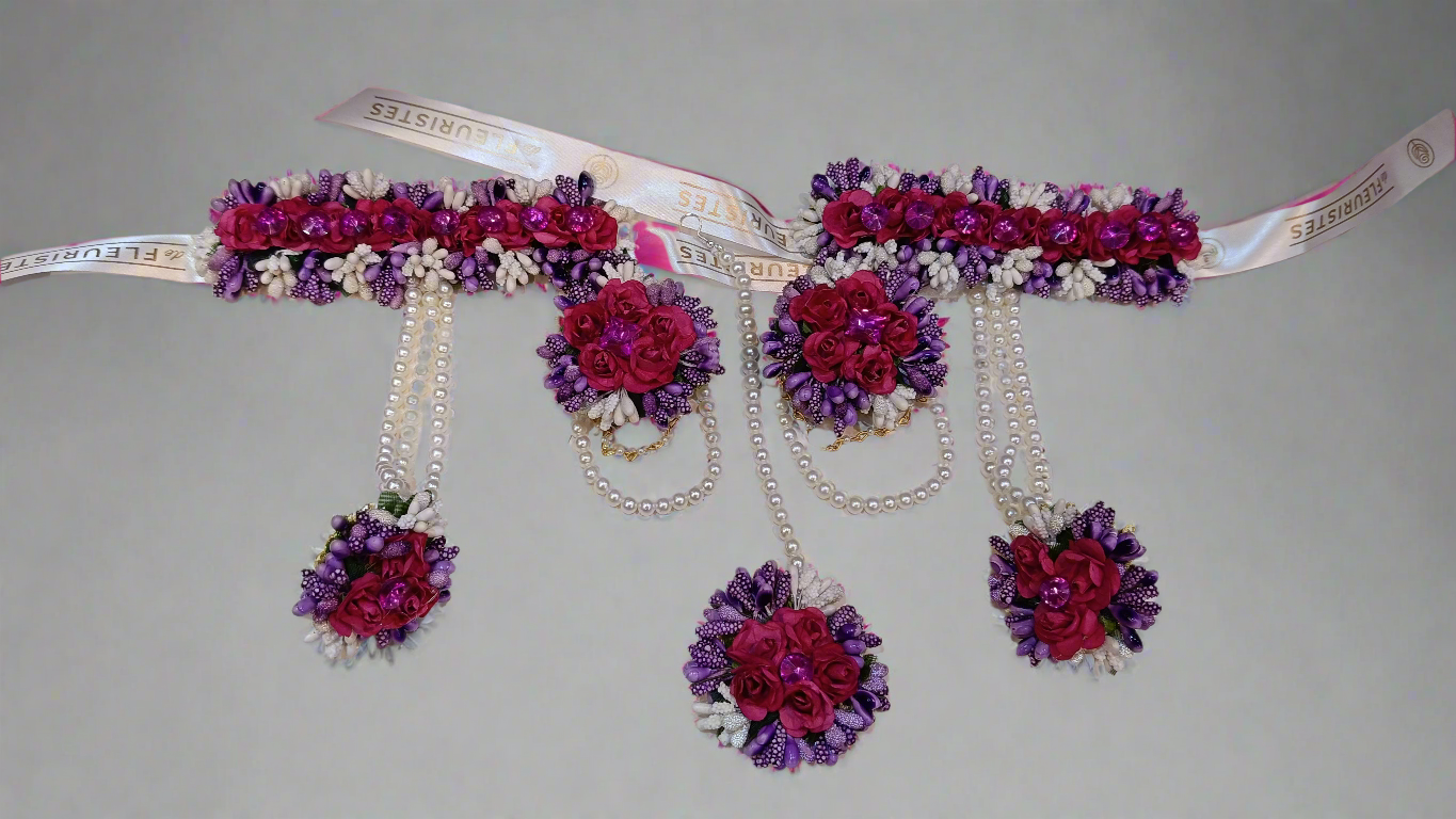 Purple & Magenta Floral Gota Jewellery Set (7-Piece)