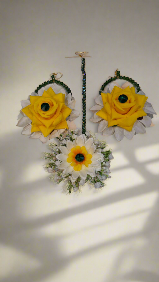 Handcrafted Yellow Rose & White Daisy Floral Jewelry Set