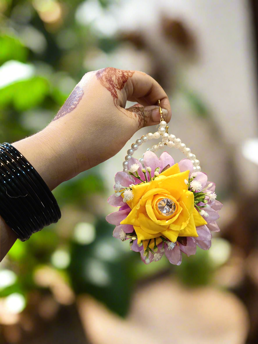 Purple & Yellow Floral Jewellery Set with Matching Gajray