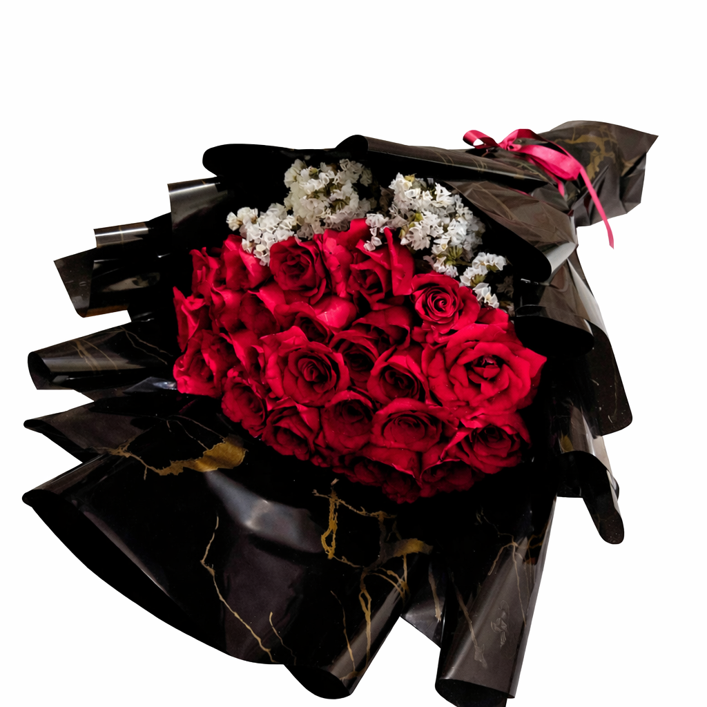 Classic Red Rose Bouquet in Marble Black Wrap