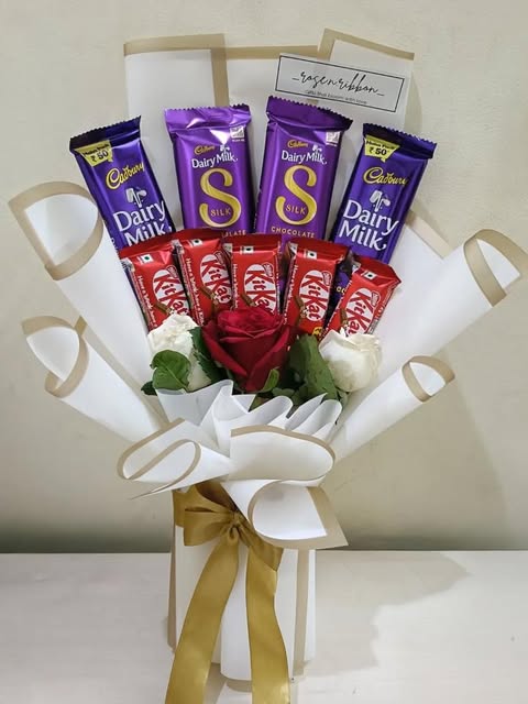 Chocolate Bouquet with Red & White Roses