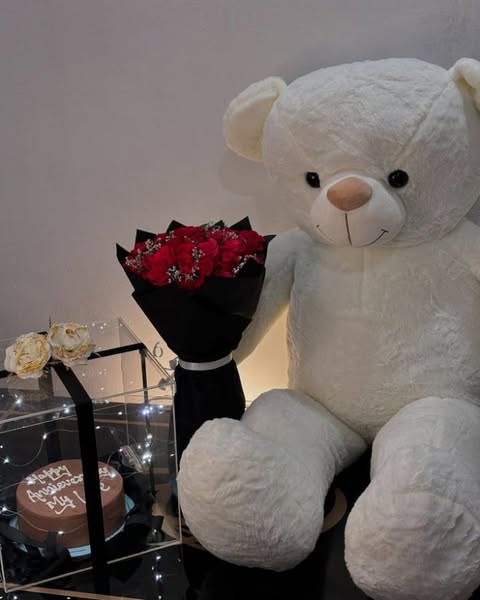 Teddy Bear, Red Rose Bouquet & Cake Gift Combo