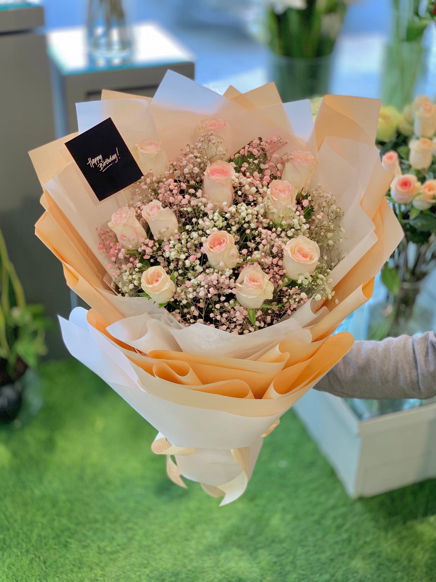 Blush Pink Rose & Million Star Baby’s Breath Bouquet