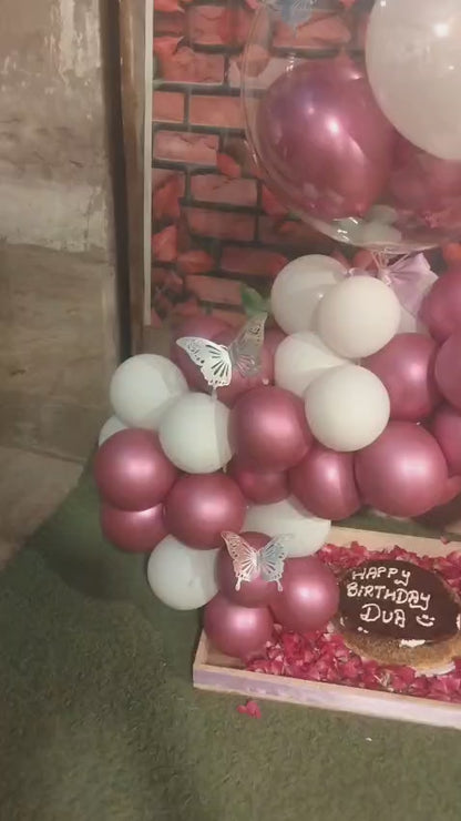 Imported Roses, Designer Cake & Balloon Décor Combo