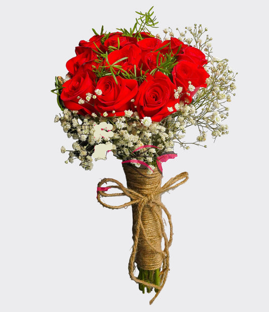 Handcrafted Red Rose Bridal Bouquet with Jute Wrap