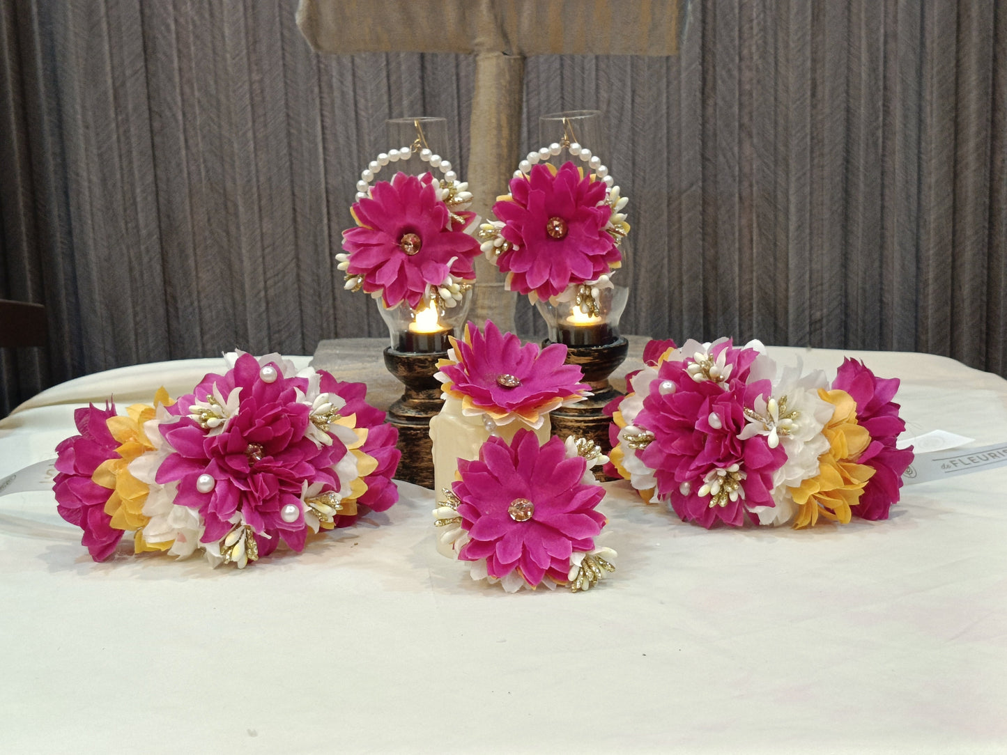 Vibrant Pink Floral Jewellery & Hurricane Lamp Set