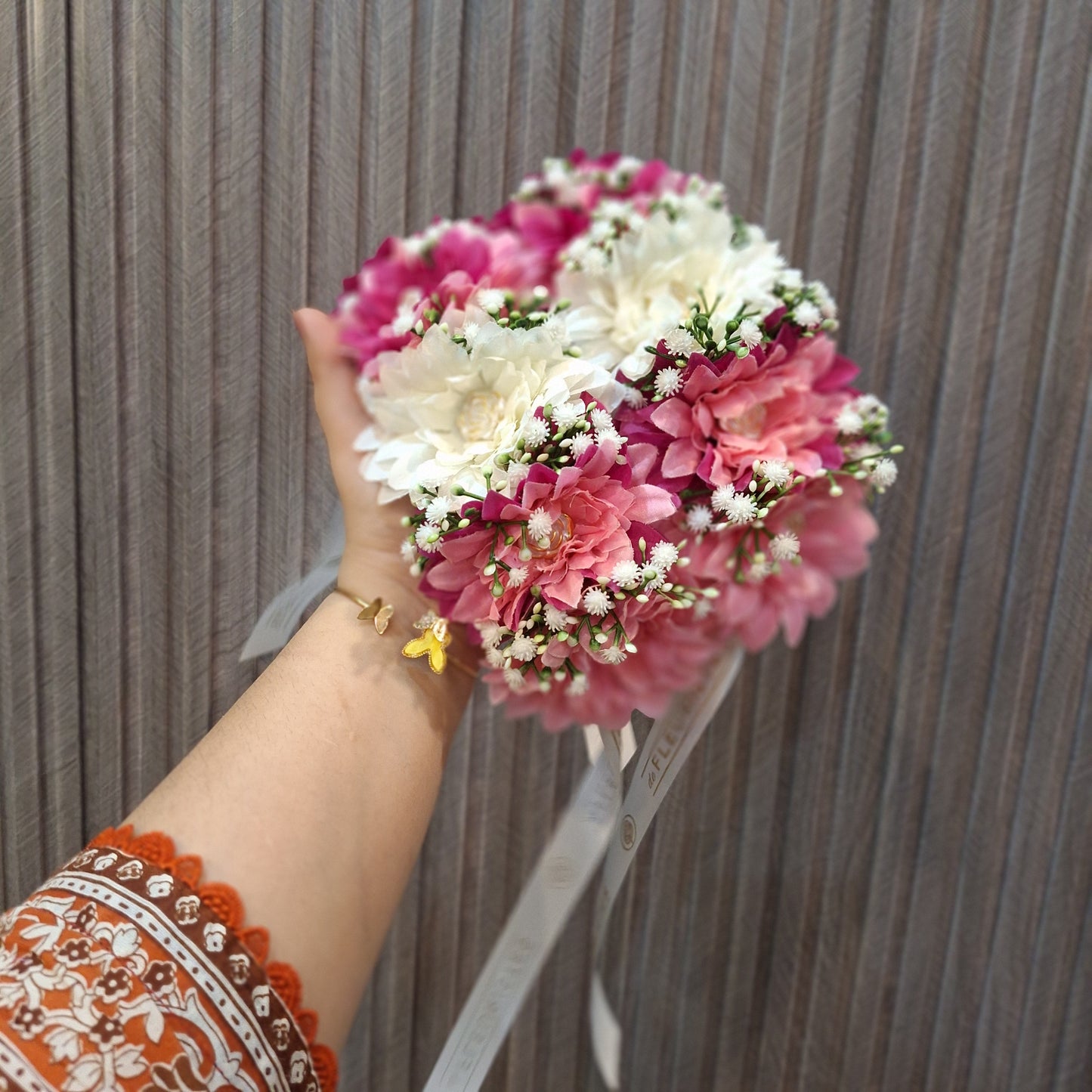 Blossom Mixed Floral Hand Bouquet in Pink & White