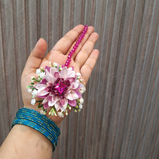 Handcrafted Pink Floral Hoop Earrings with Magenta Accents