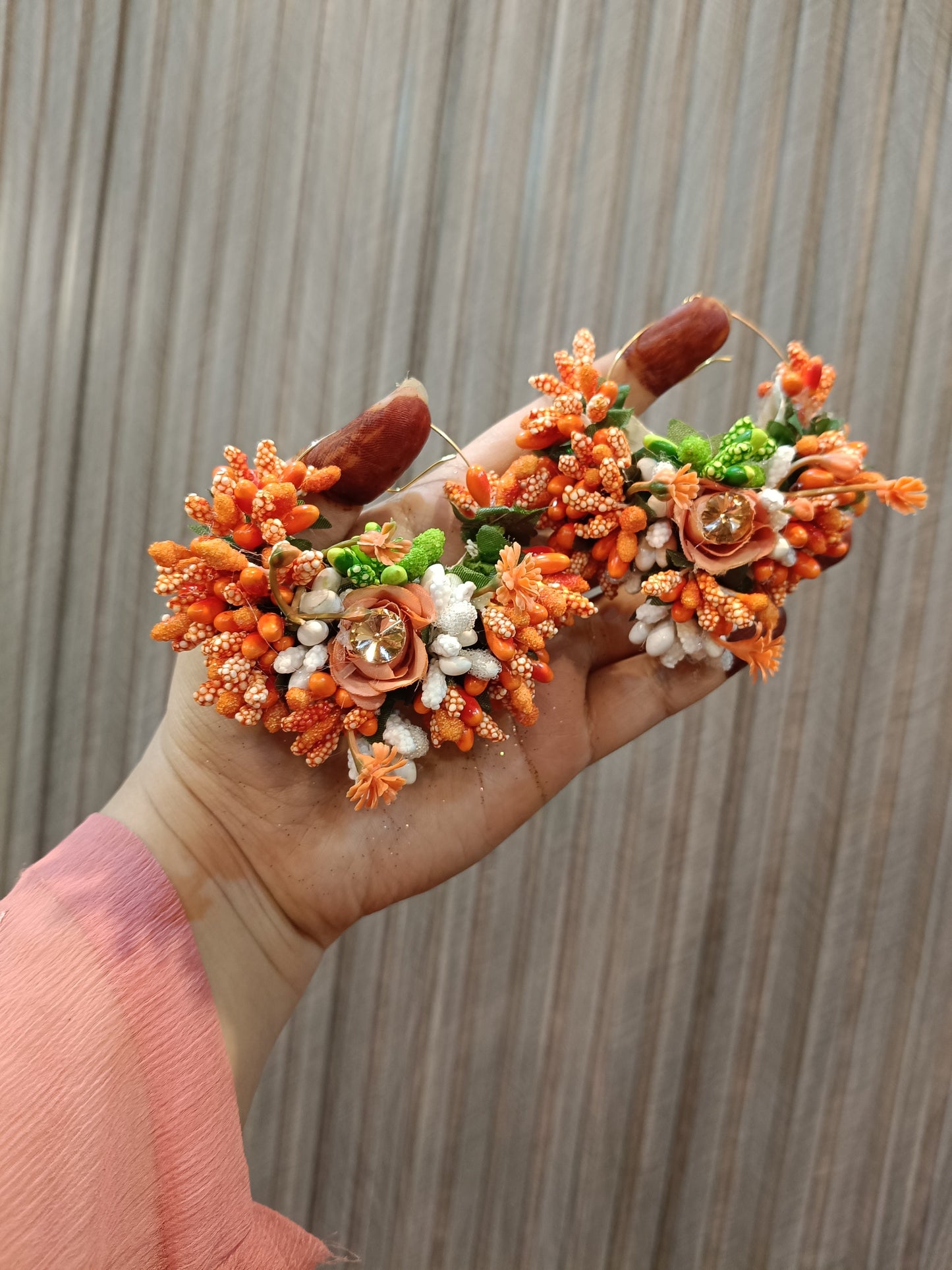 Vibrant Orange Rose & Baby’s Breath Hand Bouquet