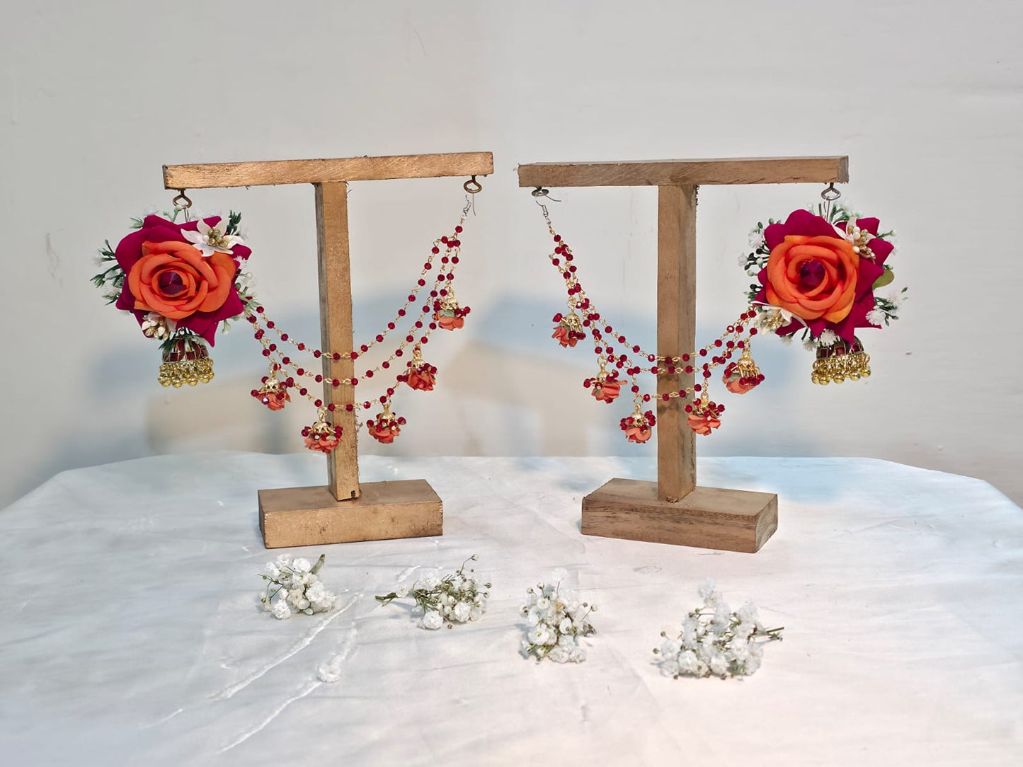 Vibrant Orange & Magenta Floral Jewellery Set with Heavy Gajray
