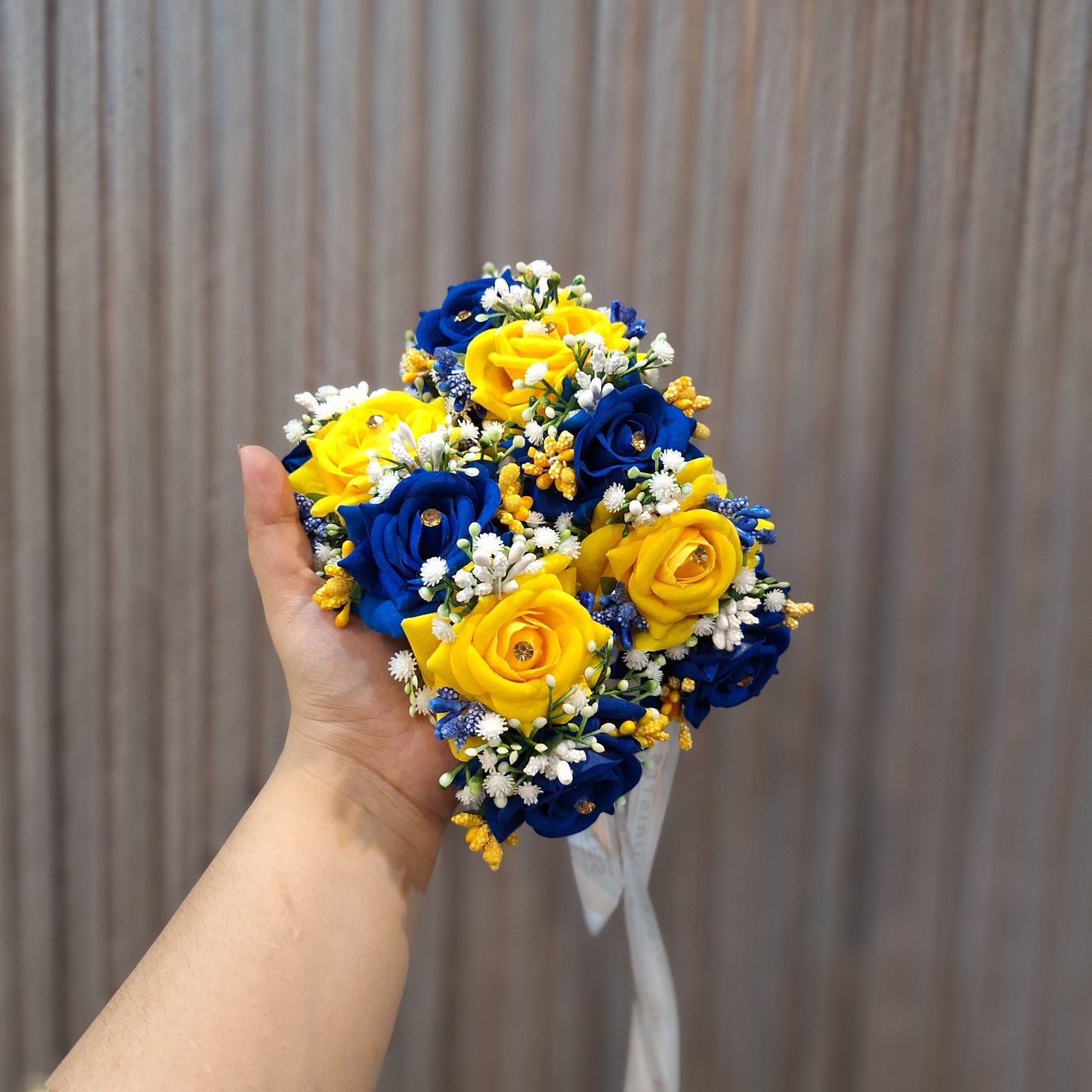Royal Blue and Vibrant Yellow Rose Wrist Corsage