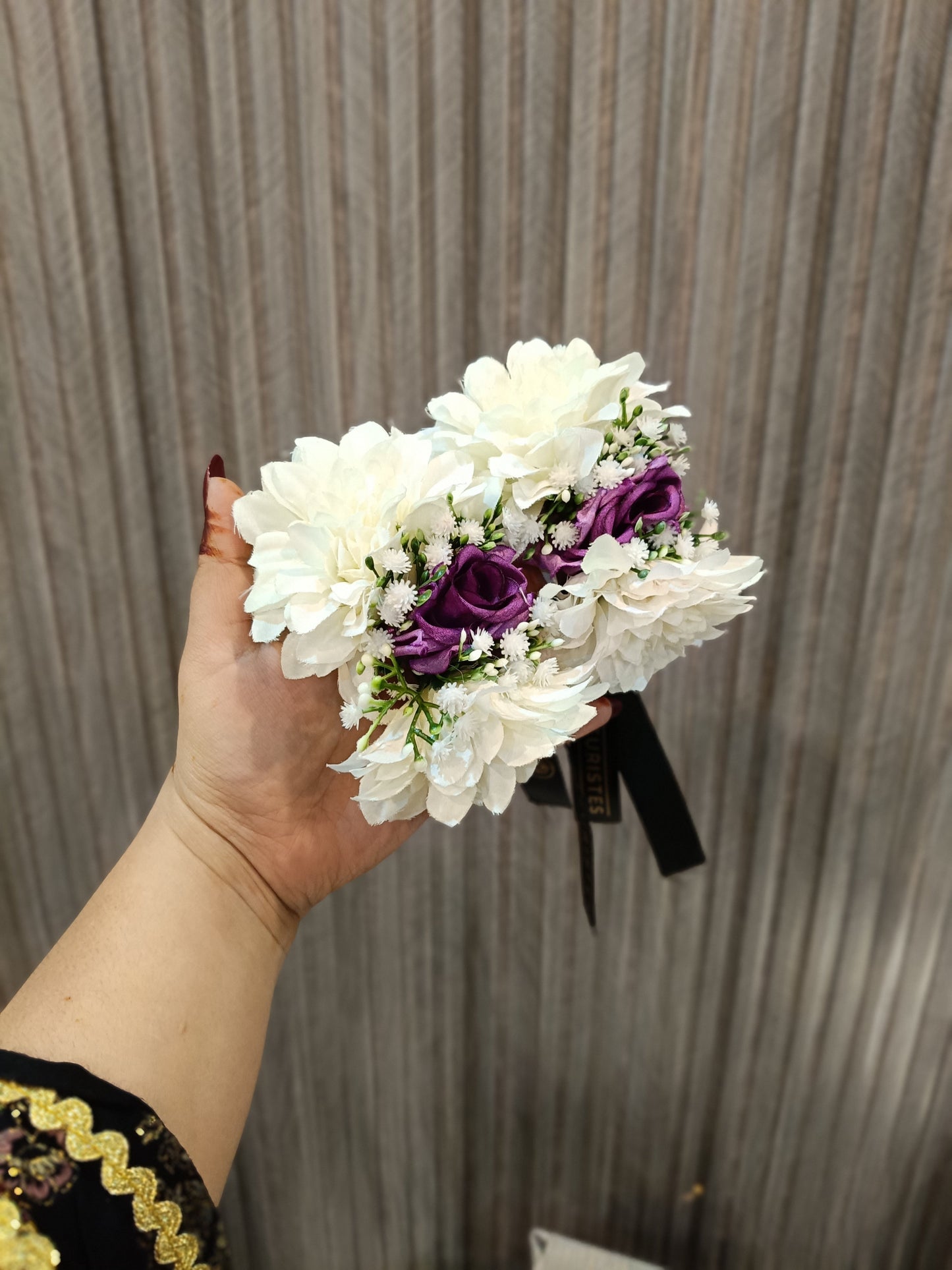 Elegant White & Purple Floral Wrist Corsages (Set of 2)