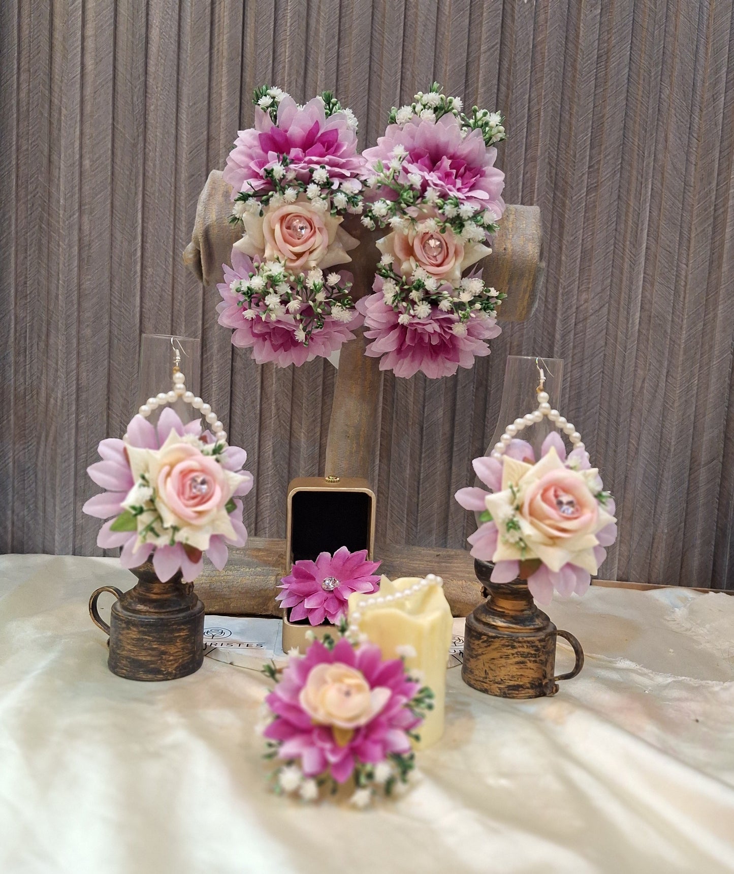 Lavender & Cream Floral Jewellery Set with Pearl Accents