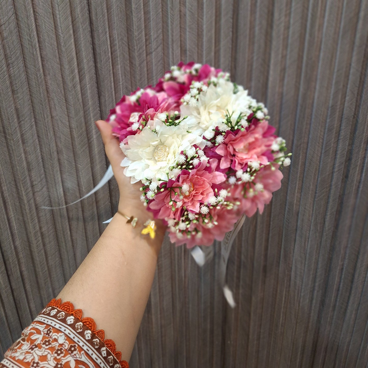 Blossom Mixed Floral Hand Bouquet in Pink & White