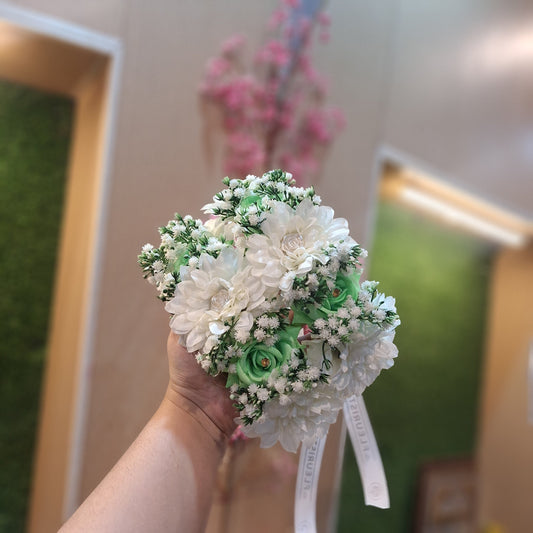 Elegant White & Mint Green Floral Wrist Corsage