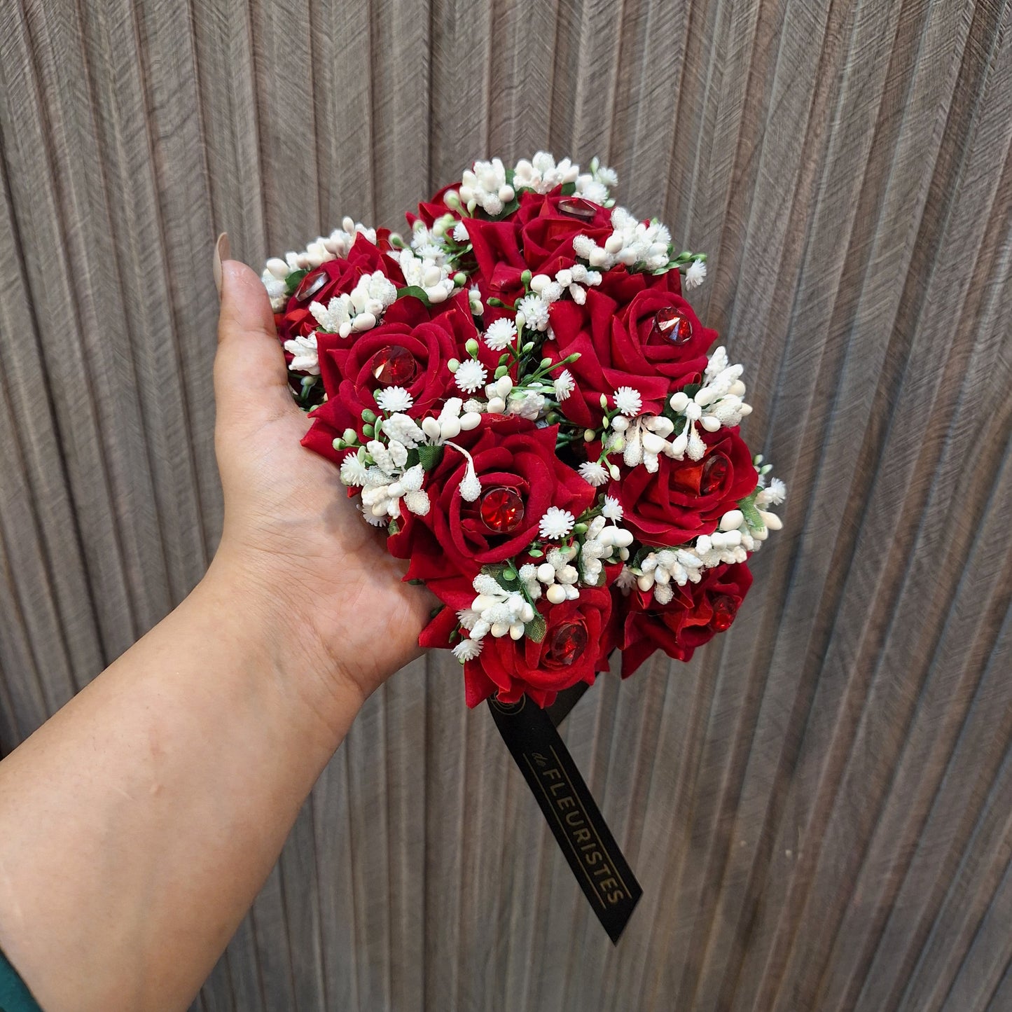 Elegant Crimson Rose & White Bud Floral Gajra (Pair)