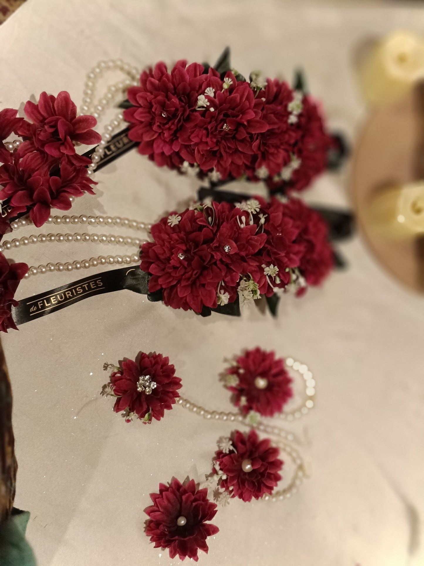Maroon Floral Jewellery Set with Pearl Hangings