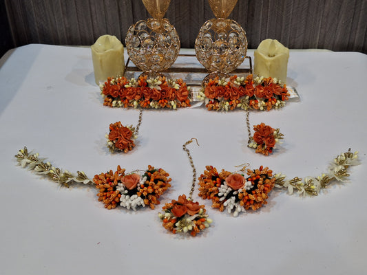 Vibrant Orange & White Floral Jewelry Set – Complete Mehndi & Mayun Collection