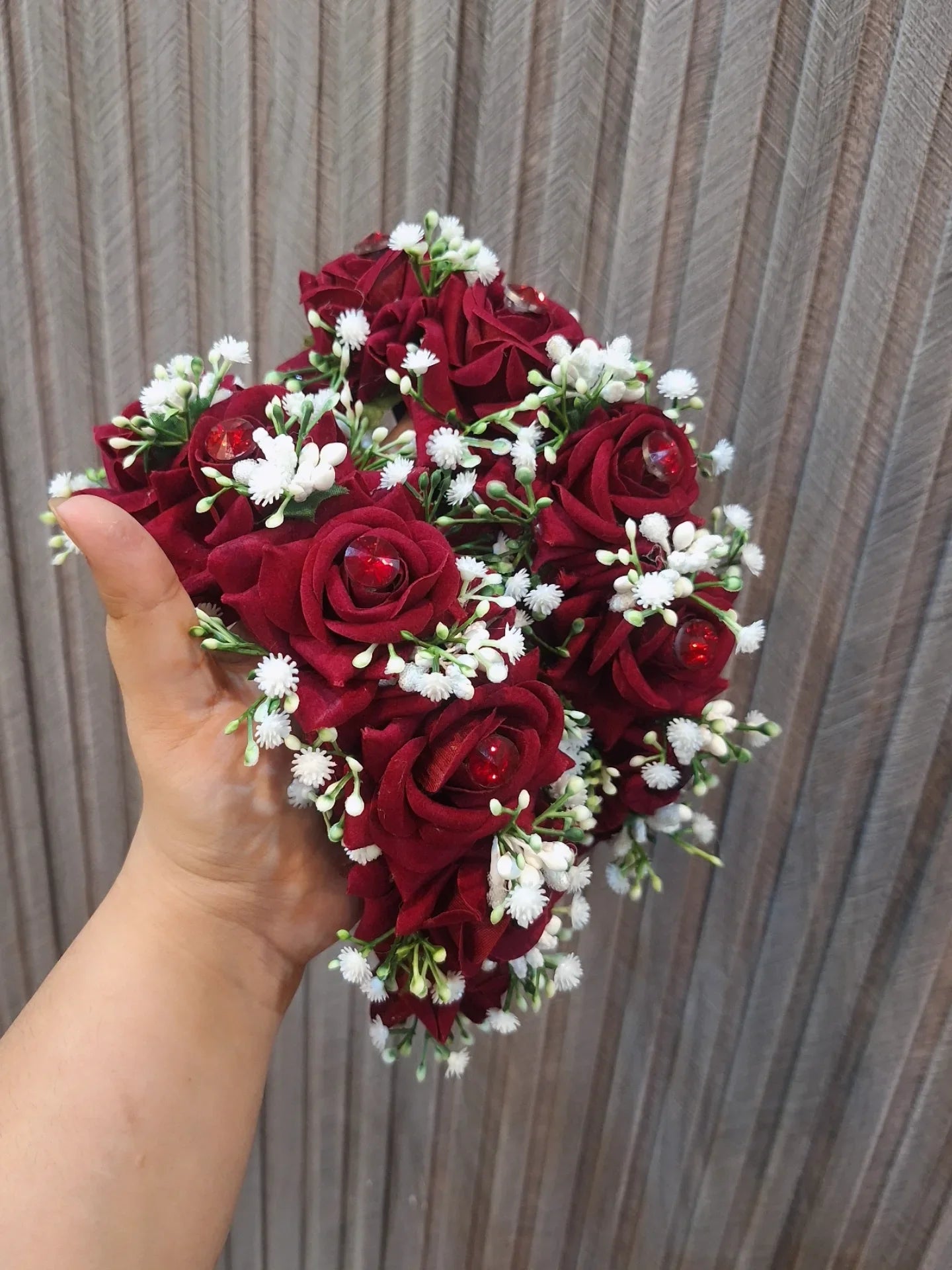 Elegant Deep Red Rose Floral Ganjra with Baby’s Breath