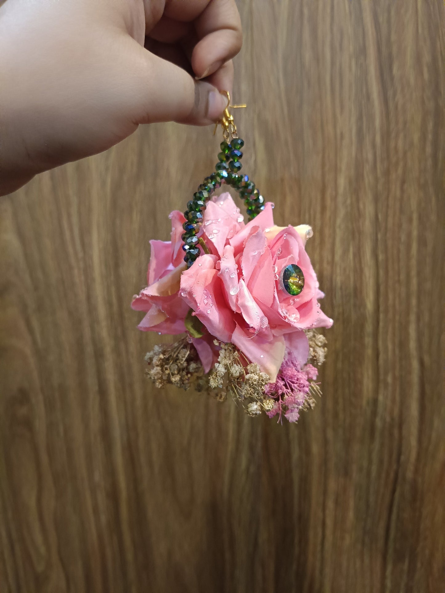 Elegant Pink Rose Floral Hair Gajara with Crystal Accents