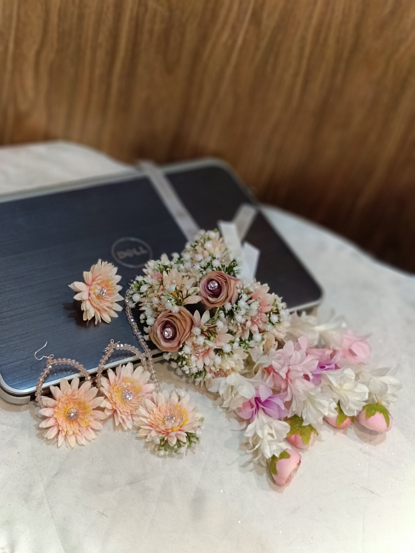 Handcrafted Peach and Mauve Floral Jewelry Set