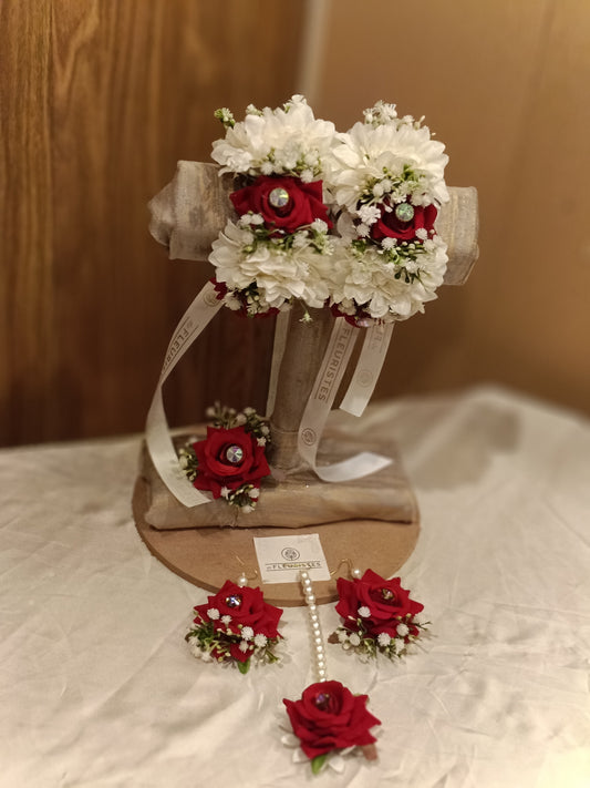 Elegant Red Rose & White Bloom Floral Jewelry Set