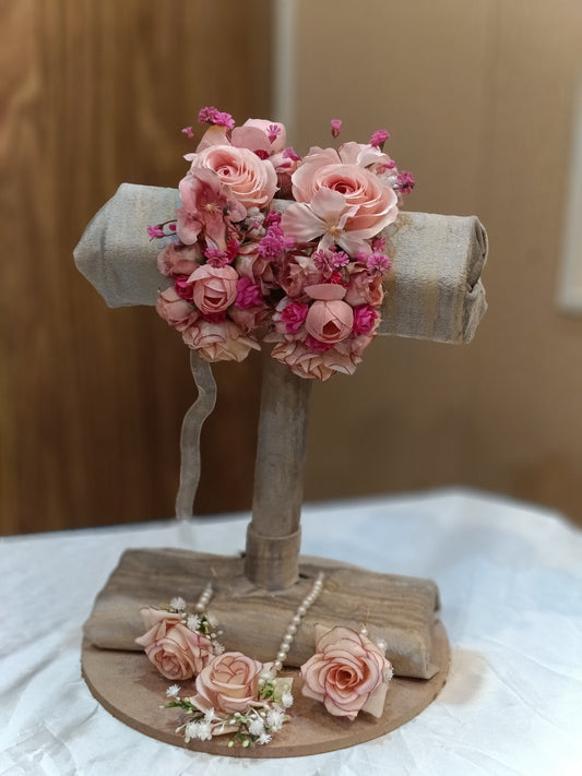 Elegant Peach & Pink Floral Jewellery Set with Pearl Accents