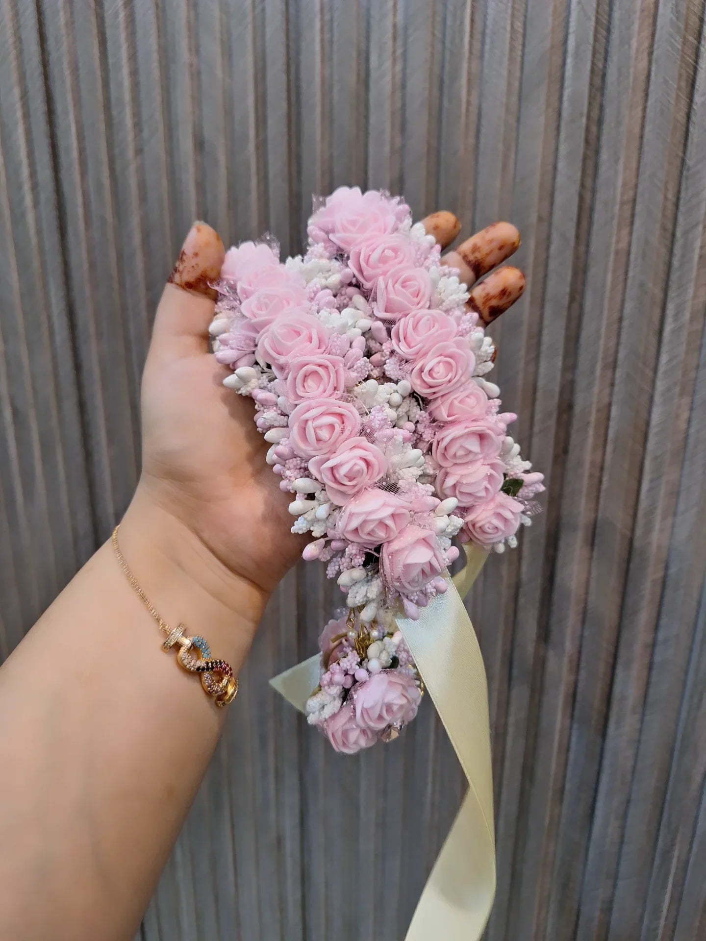 Elegant Pink Rose & Jasmine Bud Floral Gajray (Pair)