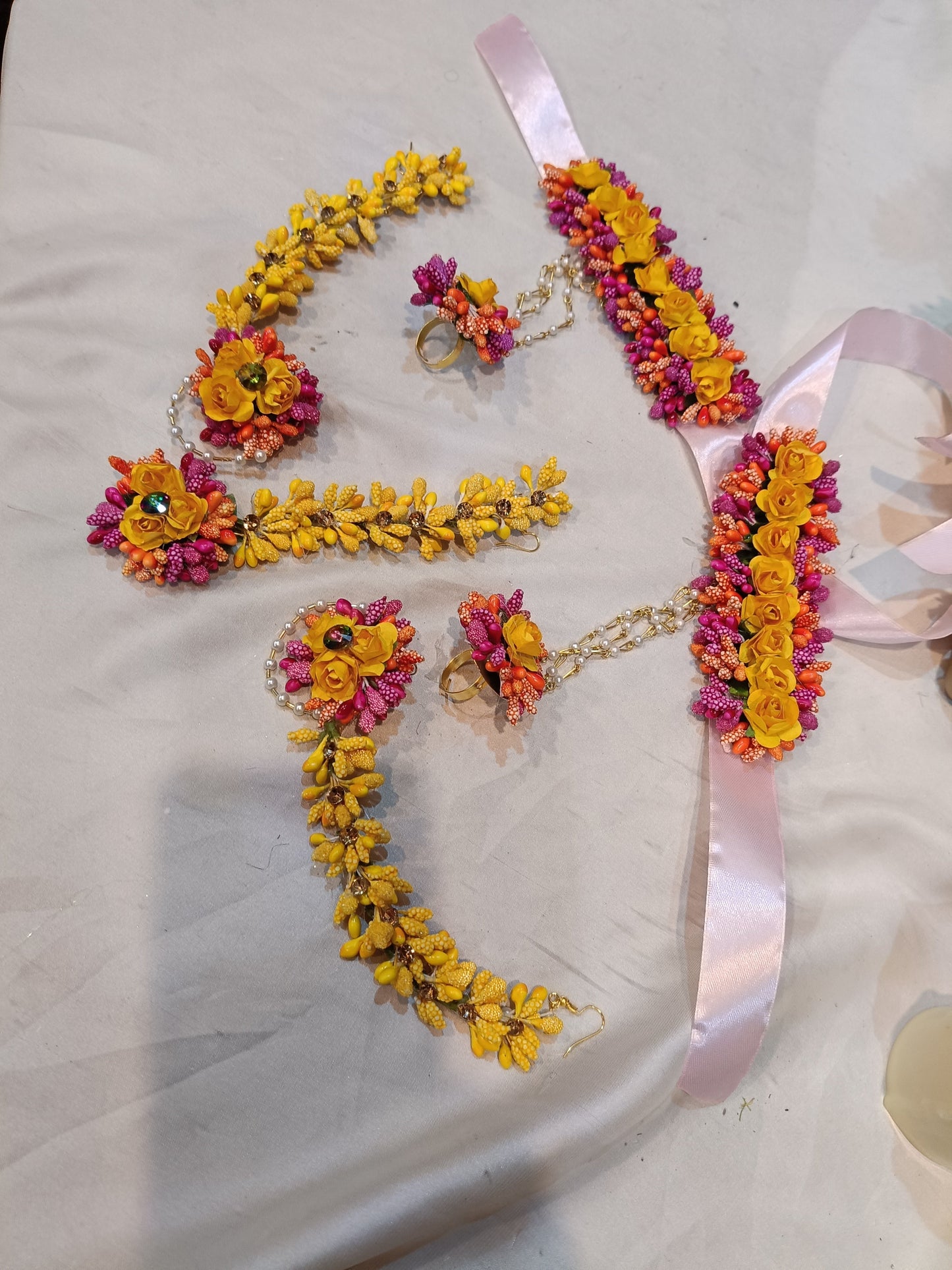 Vibrant Yellow & Magenta Floral Bridal Jewelry Set (Set of 6)