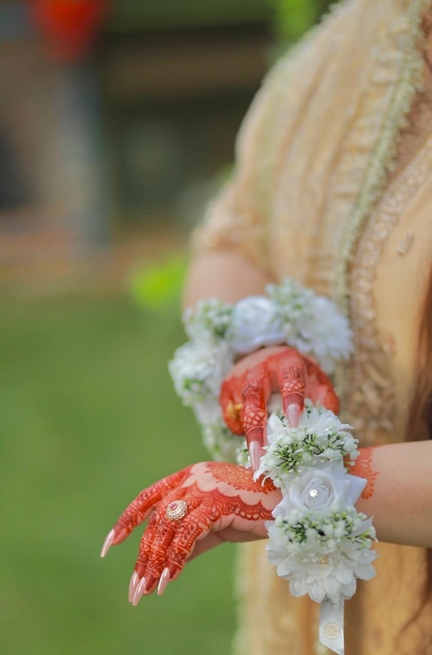 White Rose & Chrysanthemum Wrist Corsage with Pearl Accents