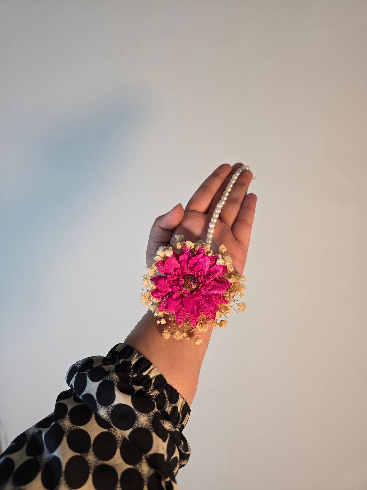 Premium Magenta Floral Jewellery Set with Pearl Accents