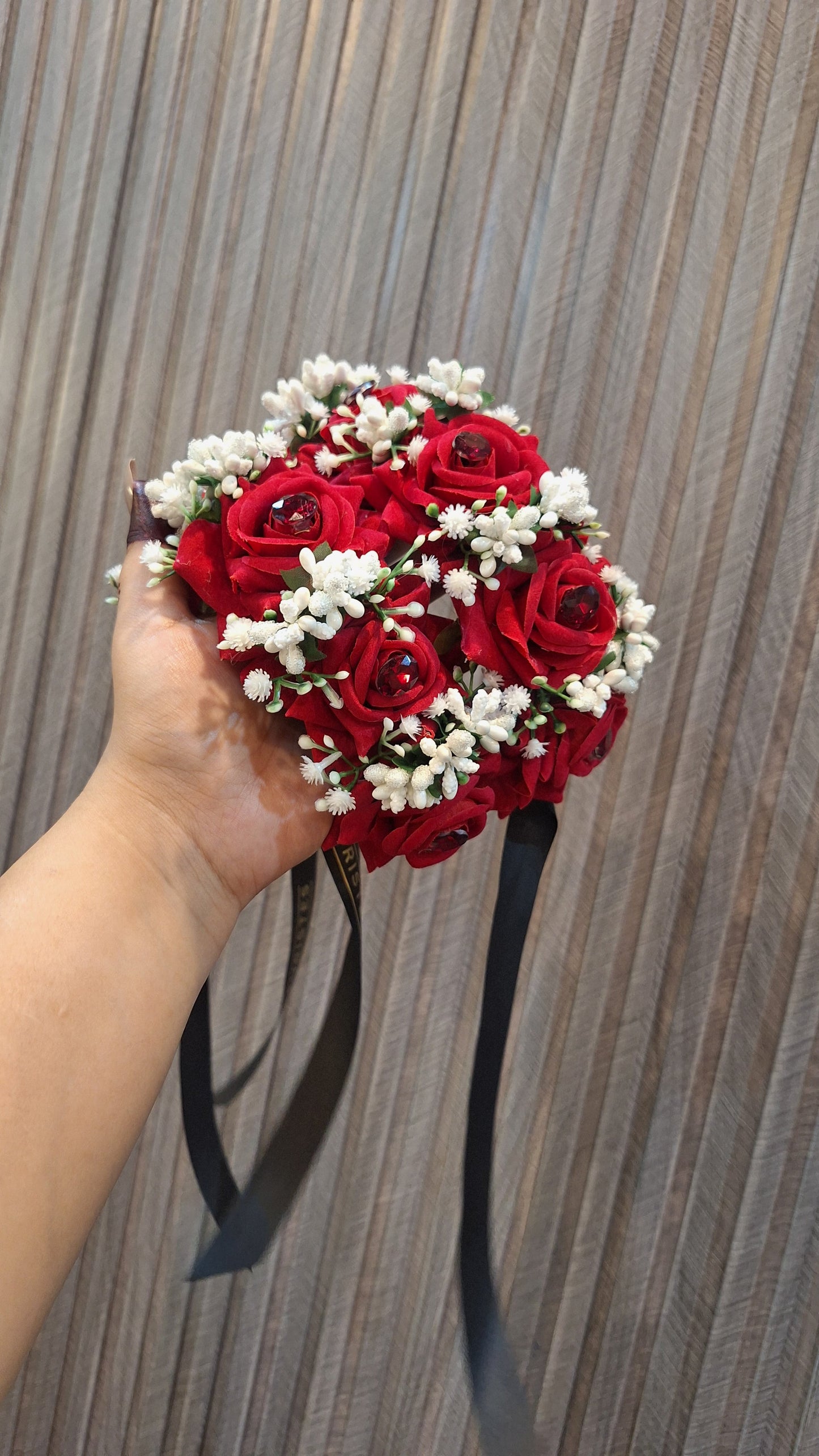 Elegant Red Rose & Pearl Floral Jewelry Set