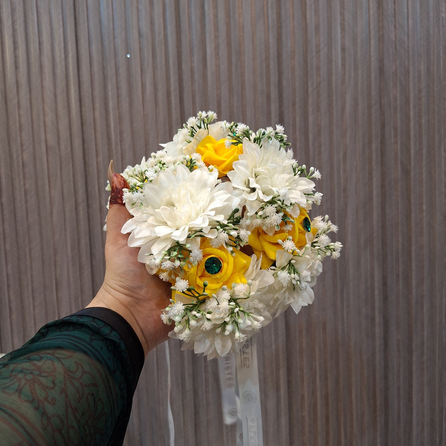 Vibrant Yellow Rose & White Dahlia Hand Bouquet