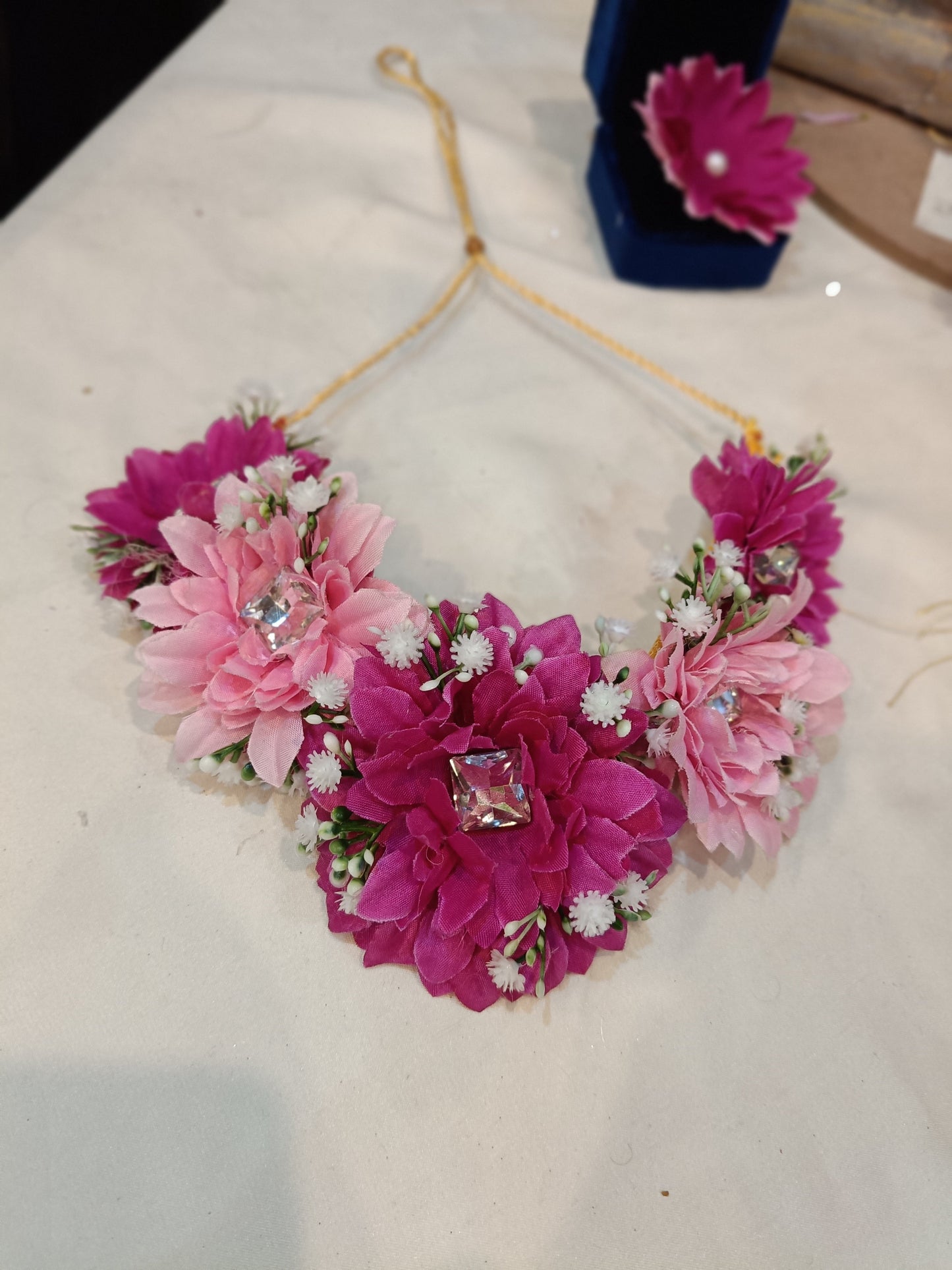 Pink & Magenta Floral Jewelry Set with Pearl Accents