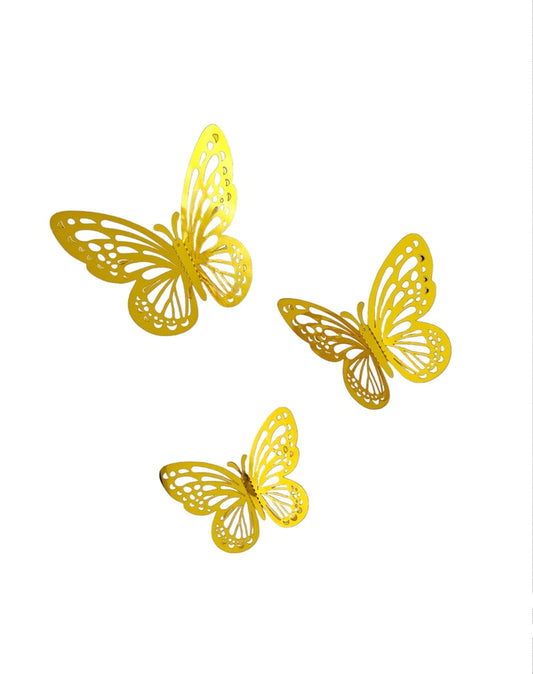 Elegant 3D Golden Metallic Butterfly Wall Decor Set