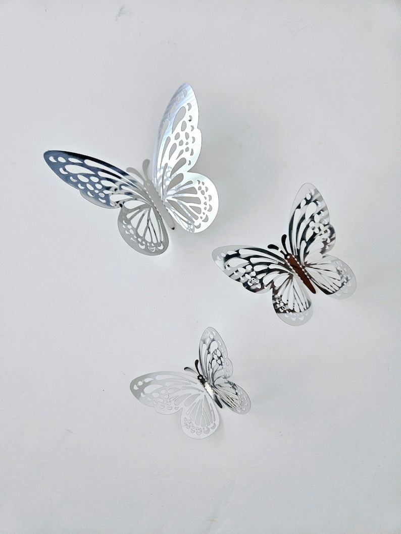 Elegant Silver 3D Butterfly Wall Decor Set