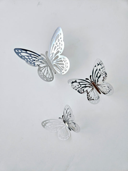 Elegant Silver 3D Butterfly Wall Decor Set