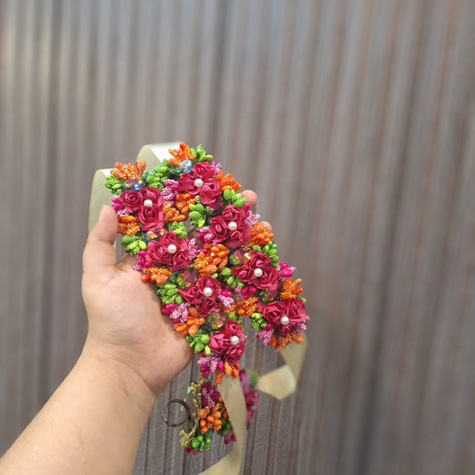 Vibrant Pink and Orange Floral Gajara with Ribbon Tie