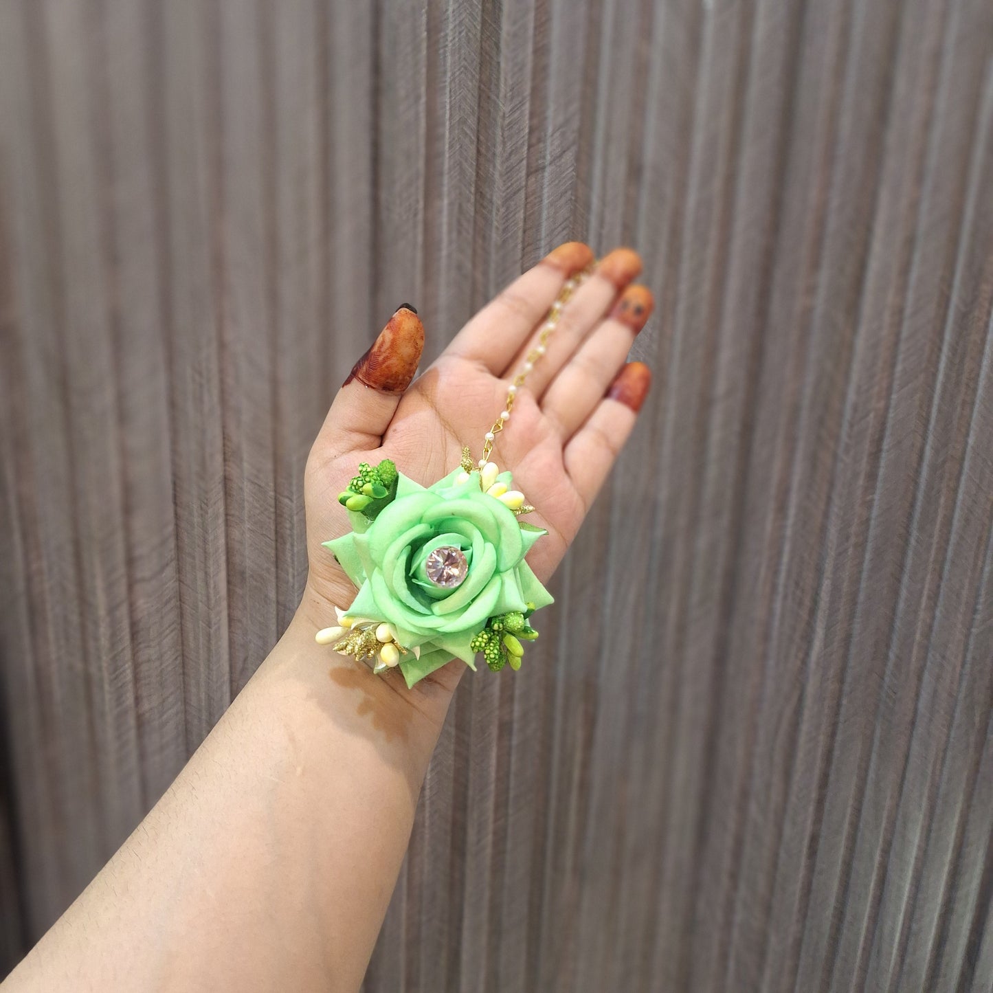 Mint Green & Blush Pink Floral Jewelry Set with Pearl Saharay