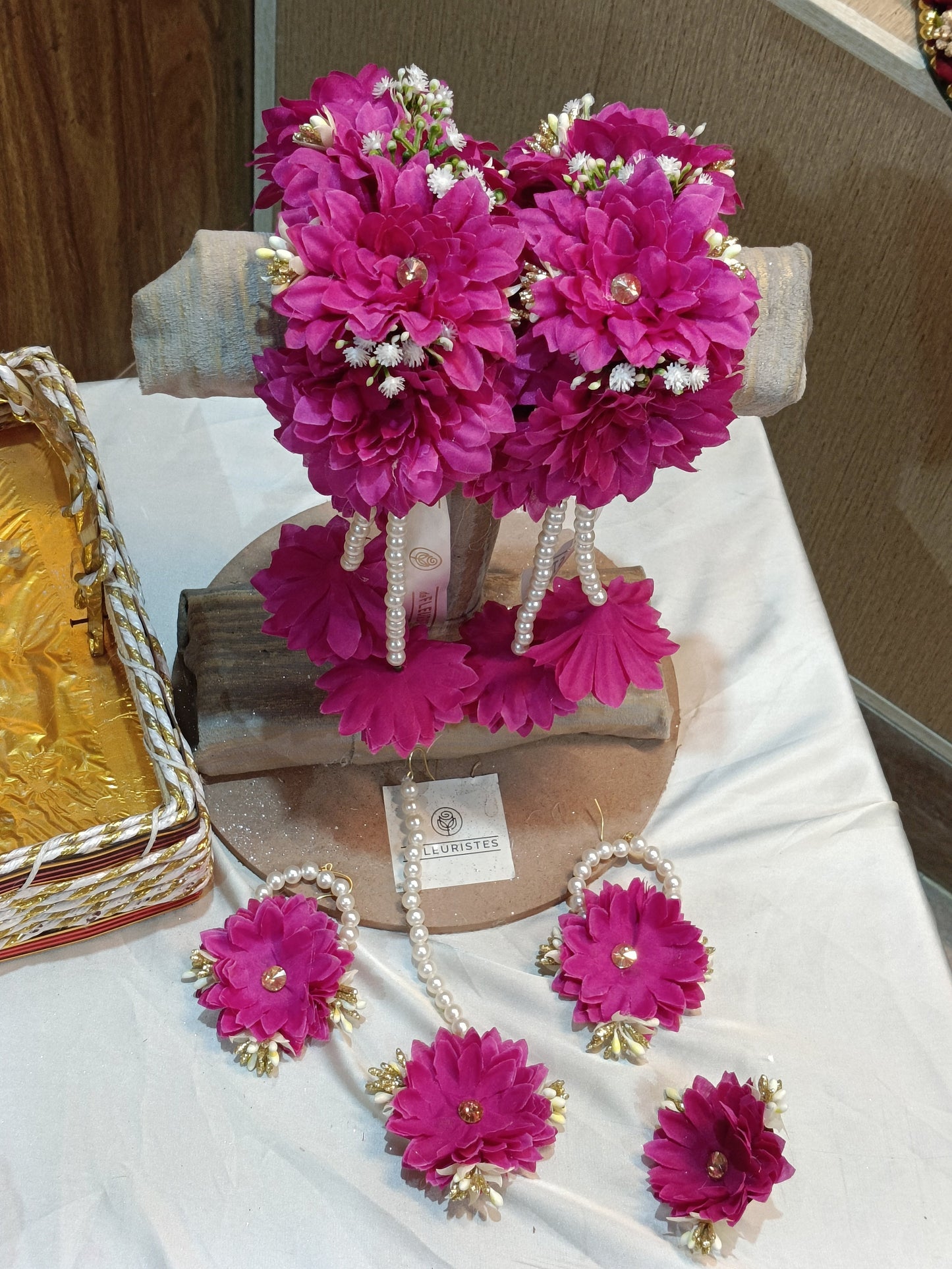 Elegant Magenta Floral Gajray with Pearl Tassels