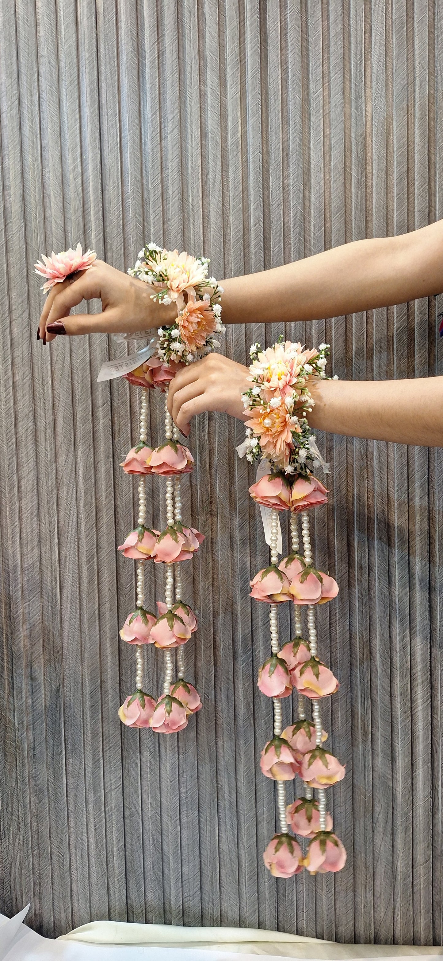 Elegant Peach Floral Kaleerey with Rose Hangings