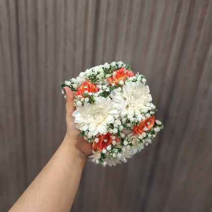 White Dahlia & Orange Rose Floral Hair Gajaray